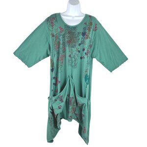 Blue Fish Four Pocket Tunic Size 2 Floral Art To Wear Organic Cotton NWT TP-3791